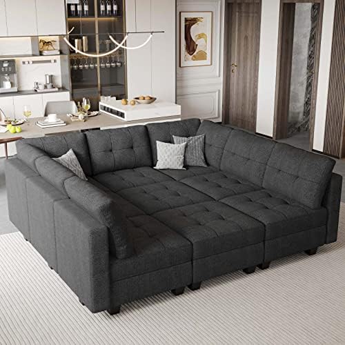 Belffin Modular Sectional Sleeper Sofa Couch with Storage Seat Reversible Modular Sofa Couch Oversized Sleeper Sectional Sofa Bed Set Dark Grey - Image 3