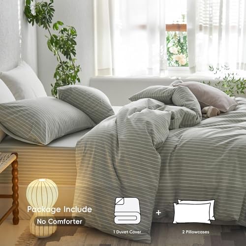 MooMee Striped Duvet Cover Set 100% Washed Cotton Linen Like Oversized King - Image 2