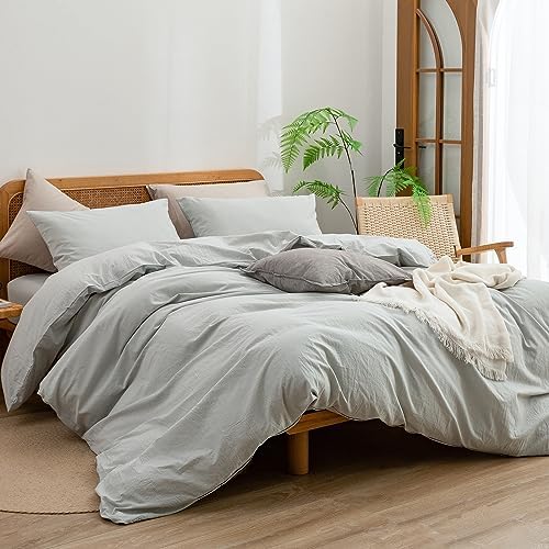 BESTOUCH Cotton Solid Duvet Cover Set Linen Feel Northern Droplet Grey Twin - Image 4