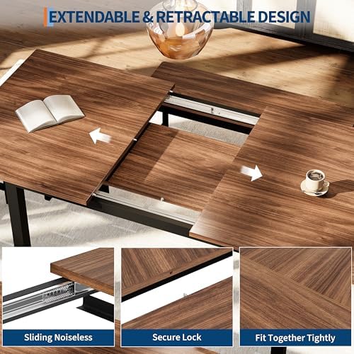 GarveeHome 5-Piece Dining Table Set for 4-8 People, 63 in Large Extendable Kitchen Table Set with 2 Benches and 2 Square Stools, Modern Dining Room Furniture Sets, Easy Assembly, Espresso - Image 5