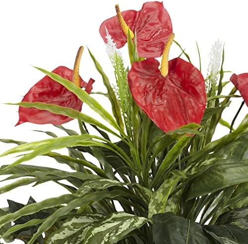 Nearly Natural 26 in Artificial Mixed Greens and Anthurium with Vase - Image 3
