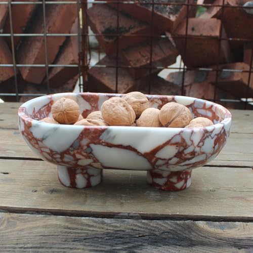 Nawgnail Natural Oval Calacatta Red Marble Fruit Bowl for Kitchen Counter 10", Large Decorative Bowl Two-Legs for Home Decor, Fruits Holder For Dining Table - Kitchen Organization - Image 5