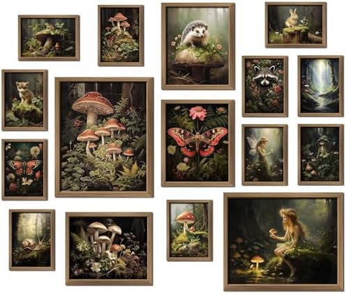 ANERZA 16 PCS Framed Dark Cottagecore Wall Art Decor, Cottage Core Wall Prints for Bedroom, Gallery Wall Frame Set, Fairycore Posters for Living Room Aesthetic, Nature Forest Mushroom Dorm Home Decor by Unknown