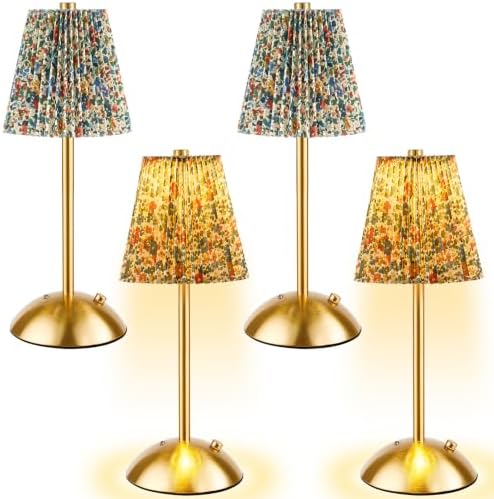 4 Pcs Cordless Table Lamp Rechargeable Touch Lamp, Gold Floral by Bornerwhite