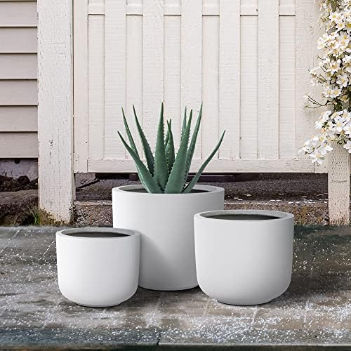 Kante Set of 3 White Concrete Capsule Planters 13.1" 11" 9" Dia - Image 4