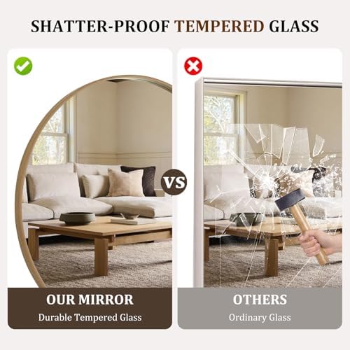 WallBeyond Round Wood Mirror, 40" Round Modern Decoration Large Circle Wall Mirror for Bathroom Living Room Bedroom Entryway, Honey - Image 5