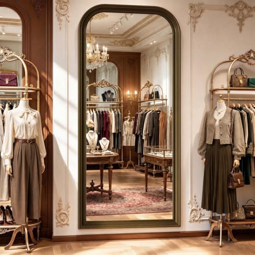 71"x32" Full Length Mirror with Stand, Arched PU Frame - Image 7