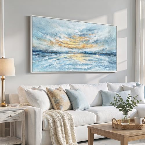 Large Framed Coastal Abstract Wall Art for Living Room, Horizontal 30x60 In - Image 2