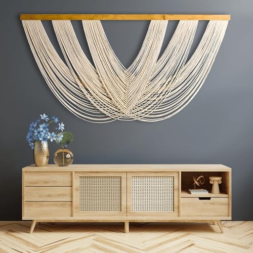 Knots & Beyond Extra Large Macrame Wall Hanging 59" x 33" – Premium Boho Tapestry for Above Bed or Couch, Handmade Yarn Wall Art, Modern Boho Wall Decor for Office, Bedroom, or Living Room, Neutral Fiber Textile Accent - Image 6