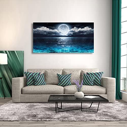 Wall Art Moon Sea Ocean Landscape Picture Canvas Wall Art Print Paintings Modern Artwork for Living Room Wall Decor and Home Décor Framed Ready to Hang,28x57inches,1inch Thick Frame,Waterproof Artwork - Image 2