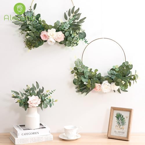 Alecono 25pcs Mixed Eucalyptus Leaves Stems Bulk, 4 Kinds Artificial Greenery Stems Faux Sliver Dollar Fake Greenery for Centerpieces Wedding DIY Bouquets Floral Arrangement Party Decor - Image 3