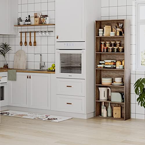 FOTOSOK 6 Tier Tall Bookshelf and Bookcase with Open Display Shelves, Oak - Image 4