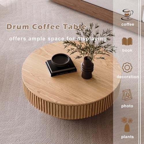 39'' Round Coffee Table with Storage, Modern Wooden Coffee Table - Image 5