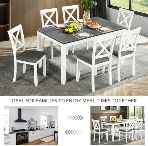 Harper & Bright Designs Modern 7-Piece Dining Set,58.5" Solid Wood Table & 6 Padded X-Back Style Chairs, Grey & White Two-Toned for Kitchen/Dining Room, 6-Person Seating - Image 6