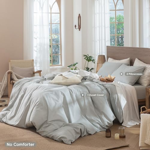 MooMee Striped Duvet Cover Set 100% Washed Cotton Linen Like - Image 2