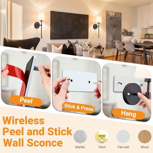Nekhung Battery Operated Wall Sconce, Peel and Stick Sconces Set of 2 - Image 3