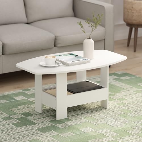 Furinno Simple Design 2-Tier Coffee Table with Lower Shelf, Plain White by Furinno-FitsYourSpaceFitsYourBudget