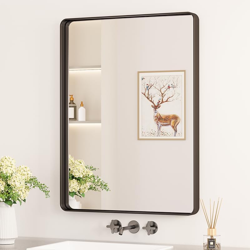 Keonjinn 24 x 32 Inch Black Bathroom Mirrors for Over Sink, Tempered Glass by Keonjinn