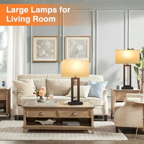 Seealle 22" Tall Living Room Lamps for Night Stands - Touch Bedside Lamp with USB C+A, 3 Way Dimmable Bedroom Lamps for End Tables Set of 2, Modern Night Stand Lamps for Bed Side(Cream&Black) - Image 4