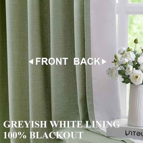 Vision Home Dark Green Pinch Pleated Full Blackout Curtains Linen Blended Room Darkening Curtain Panels 102 inch for Living Room Bedroom Thermal Insulated Pinch Pleat Drapes with Hooks 40" Wx102 Lx2 - Image 2