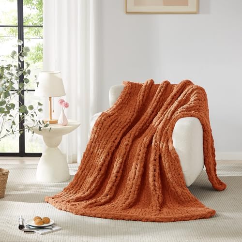 L'AGRATY Chunky Knit Throw Blanket for Couch, 72 x 84 Inches, Rusty Orange - Image 4