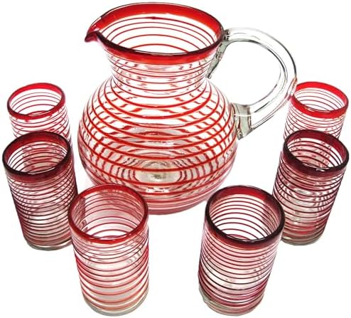 Ruby Red Spiral 120 oz Pitcher and 6 Drinking Glasses set, Recycled Glass, Lead-free, Toxin-Free (Pitcher & Glasses) - Image 4
