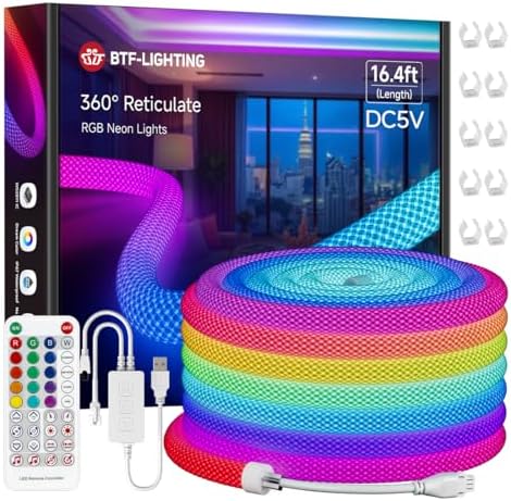 BTF-LIGHTING 16.4FT WS2812B IC RGB Addressable Neon Rope Strip Kit DC5V by BTF-LIGHTING