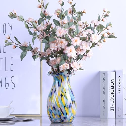 10.6in Hand Blown Blue Glass Vase – Wide Mouth Murano Bubble Art Glass Vase, Cobalt Blue Flower Vase for Coastal, Vintage, Colorful Home Decor, Vase Gift for Mom or Display (Colorful) - Image 5
