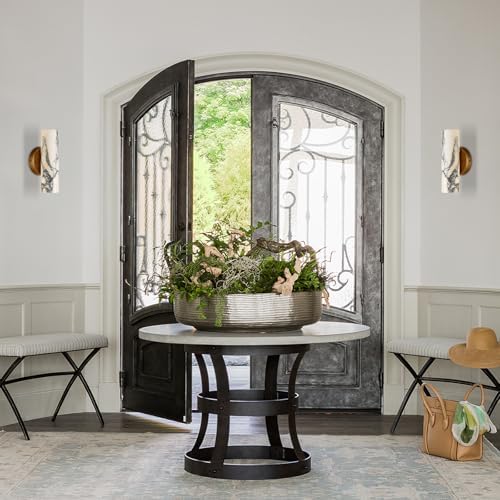 9.45 Inch Alabaster Wall Sconces, Nordic Style Natural Stone Wall Lamp, Marble Lampshade Up and Down Lighting Fixtures, Metal Base Hardwired Indoor Wall Light for Bedroom Bedside Hallway - Image 3