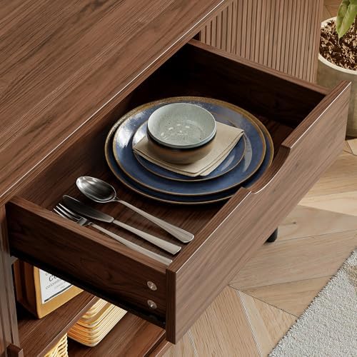 ONBRILL 63" Sideboard Buffet Cabinet with Storage Drawer & Shelves,Walnut - Image 6