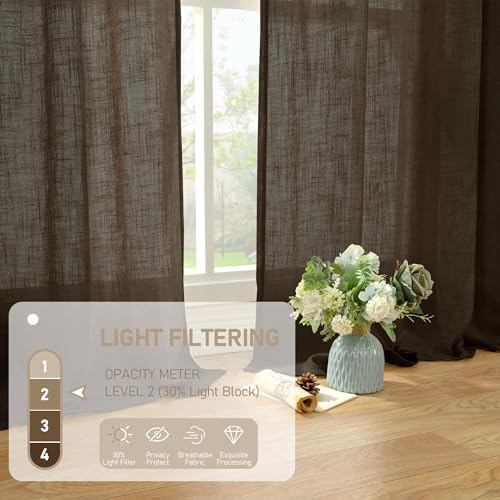 LAMIT Dark Brown Linen Curtains, Light Filtering Panels, 52 x 96 Inch - Image 4