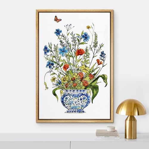 NWT Framed Canvas Print Wall Art Colorful Wildflowers in Decorative Vase Illustrations Modern Art Decorative Landscape Rustic Zen Colorful for Living Room, Bedroom, Office - 16"x24" Natural - Image 2