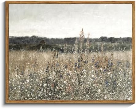 InSimSea Framed Canvas Wall Art Vintage Decor, Wildflower Field Canvas Wall Art Paintings Prints, Rustic Landscape Wall Decor for Bathroom Office, Office Dining Room Decor, 11"x14" by InSimSeaArt