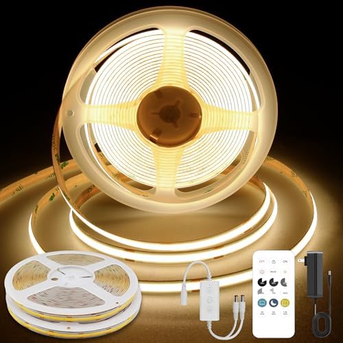 Pandery COB LED Strip Lights Warm White,24V Dimmable led Light Strip KIT with Remote and app Control,3000K 32.8FT/2 * 5m 8mm Wide Ra>90 Cuttable Flexible Strip Lights for Bedroom,Wardrobe,Cabinet by PanderyCOBLightUPYourLife