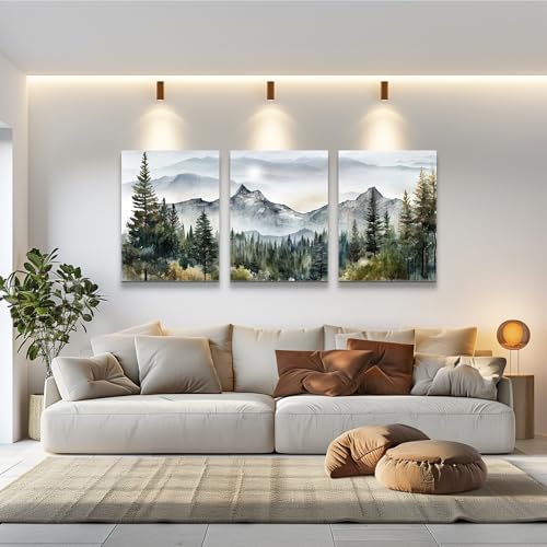 MHARTK66 3 Piece Framed Canvas Art Prints Wall Art for Living Room Modern Wall Decor for Bedroom Office Decor Abstract Mountain Forest Landscapes Ink Painting Ready to Hang Wall Pictures Home Decor - Image 2
