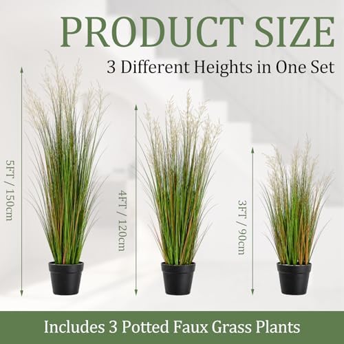Jexine 3 Pcs 3/4/5 ft Tall Artificial Grass Plant Potted Artificial Greenery Floor Plants Faux Pampas Grass Tall in Pot for Housewarming Gift House Garden Bathroom Lobby Outdoor Decoration - Image 2