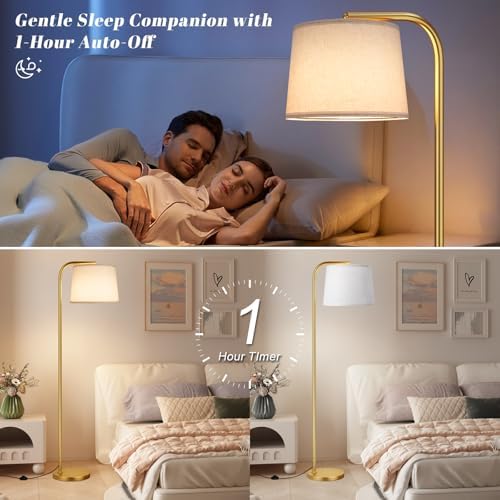 Ambimall Remote-Controlled Floor Lamp - Color Temperature Adjustable and Fully Dimmable, Standing Lamp for Living Room with Rotating Head, Tall Lamp for Bedroom, 9W Bulb Included (Gold and Beige) - Image 4