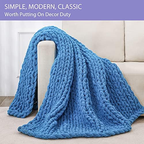 Bigacogo Chunky Knit Throw Blanket for Couch, 40x80 inches, Bright Blue - Image 3