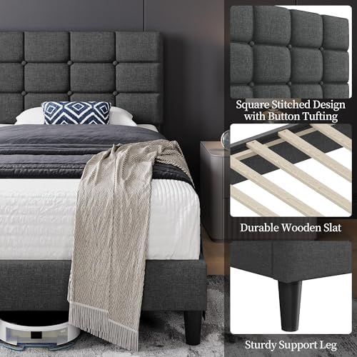 Yaheetech Twin Size Upholstered Tufted Bed Frame with Headboard - Image 5