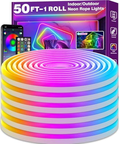AILBTON 50Ft Neon Rope Lights,Flexible Led Rope Lights Control with App/Remote,Multiple Modes Music Sync Gaming RGB Led Neon Lights for Bedroom Outdoor by AILBTON