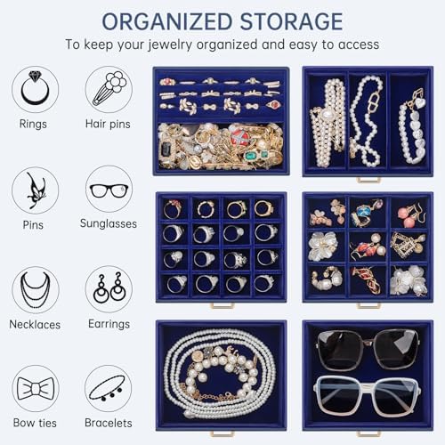 AKOZLIN 6-Tier Jewelry Box Organizer 5 Drawers Storage Medium Blue - Image 5