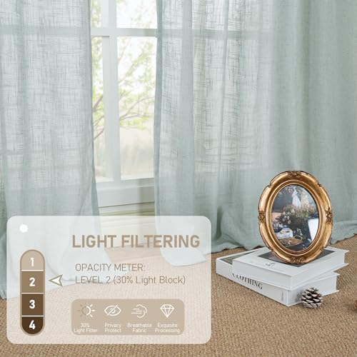LAMIT Greyish Blue Linen Boho Curtains 84 inch Length 2 Panels Bedroom - Image 4