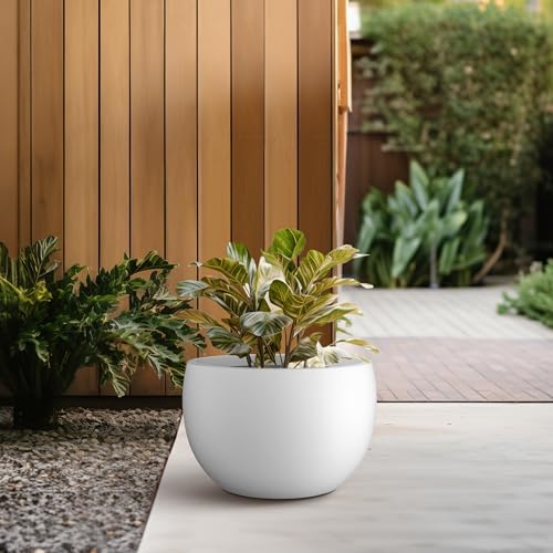 Kante Small Round Bowl White Concrete Planter 11.8" Dia, Outdoor - Image 5