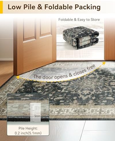 RELEANY Washable Area Rug, Large 10'x14', Black/Vintage/Beige - Image 5