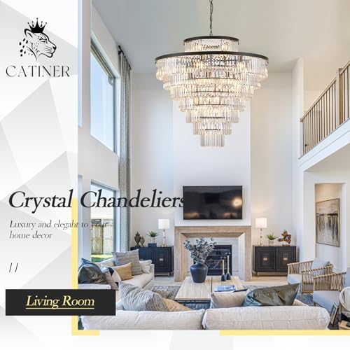 CATINER 43.3" Large Crystal Chandelier,28-Light Modern Black Light Fixture - Image 4