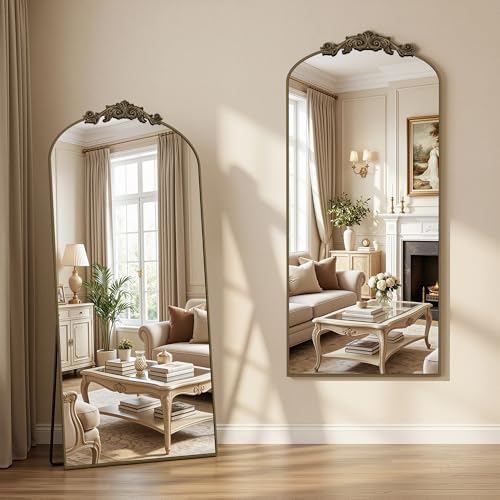 Vintage Full Length Mirror,71"x28" Arched Antique Floor Mirror with Carved Metal Frame,Large Standing Wall Mounted or Leaning Mirror for Bedroom Living Room Entryway,Bronze - Image 2