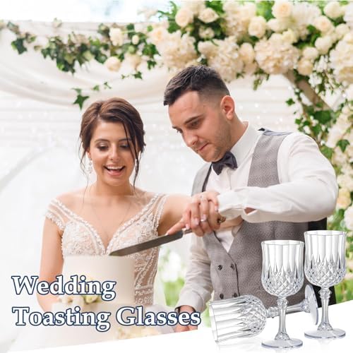 XUWAIDSGN 24 Pcs 7oz Plastic Vintage Wine Glasses Drinking Glasses Unbreakable Wedding Glassware Crystal Water Goblets Reusable Drinkware Vintage Champagne Flutes (24, Clear) - Image 6