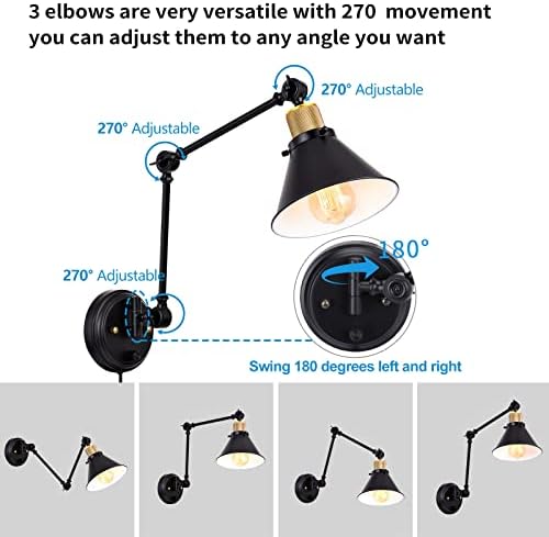 TRLIFE Dimmable Wall Sconce, Remote Control Plug in Wall Sconces Dimming 10%-100% and Adjustable Color Temperature 2700K-6000K, Swing Arm Wall Lights with Plug in Cord, UL Listed(2 Pack, 2 Bulbs) - Image 7