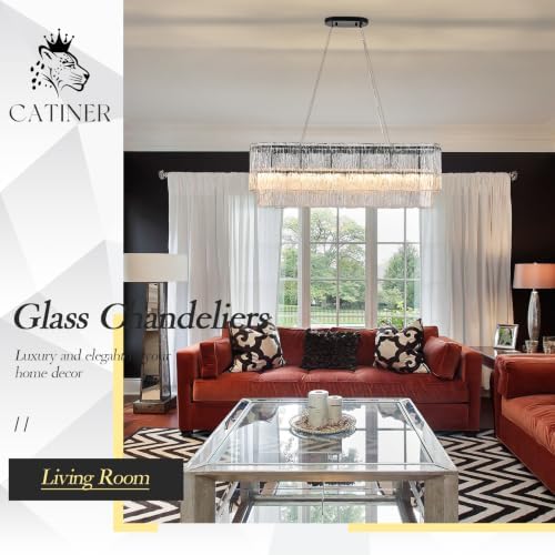 CATINER 35.5" Rectangle Crystal Glass Chandelier 6-Light Black Chandeliers - Image 7