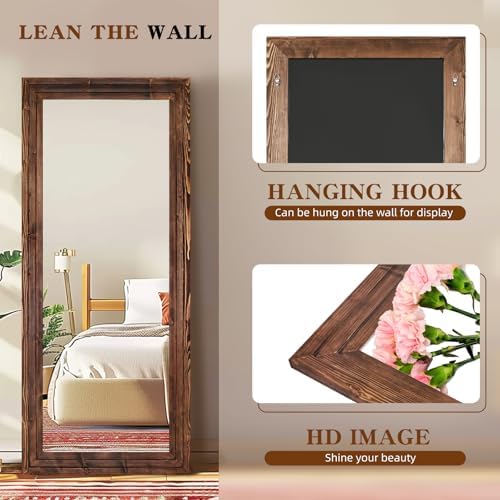 71x30in Full Length Mirror, 3-Tier Stepped Solid Wood Frame, Brown - Image 3